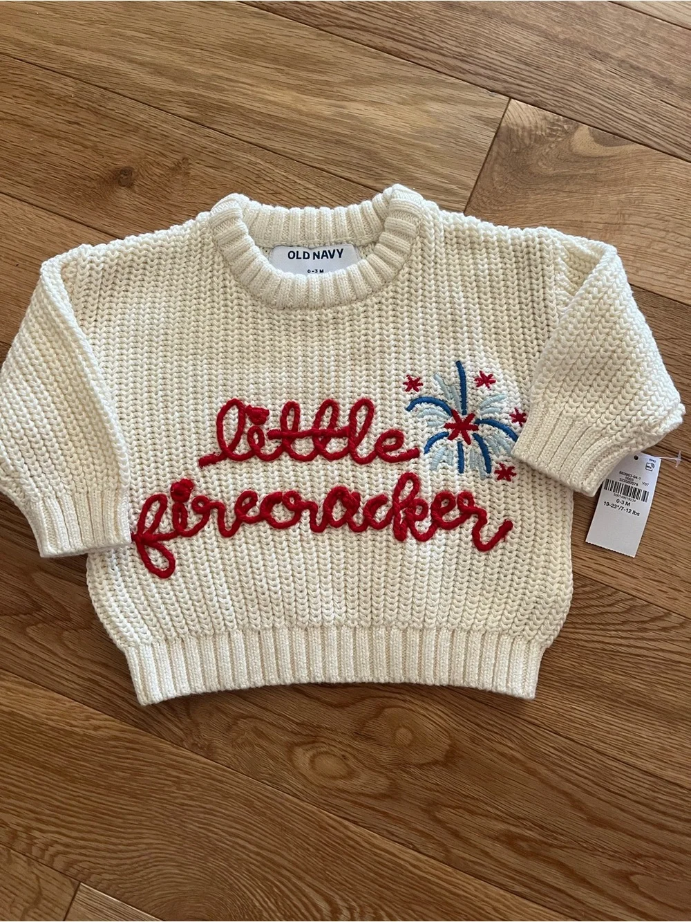 Old Navy Baby 2 Piece Knit Firecracker Sweater & Striped Bodysuit Set 0-3M NWT